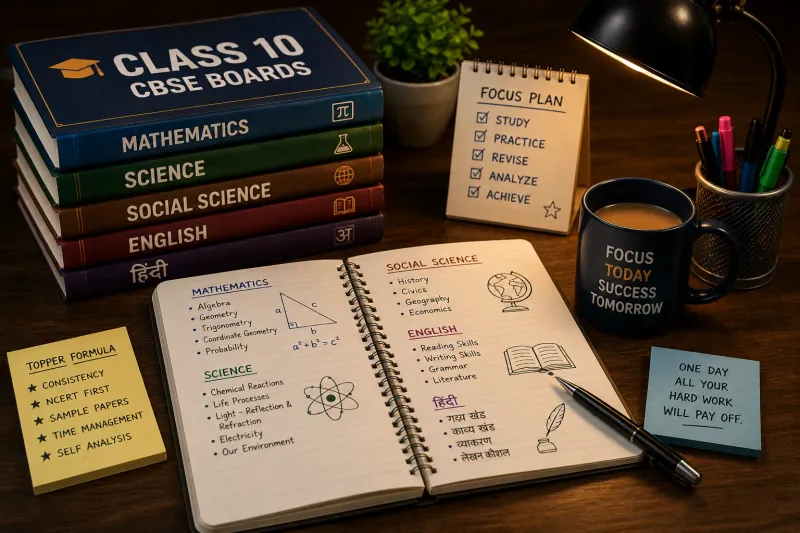 Class 10 CBSE board books for maths, science, social science and English with notes
