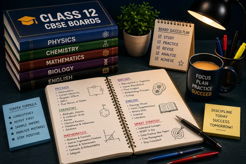 Class 12 CBSE board books for physics, chemistry, maths and biology with revision notes