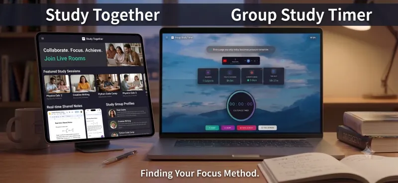 Study Together app compared with Group Study Timer on a laptop