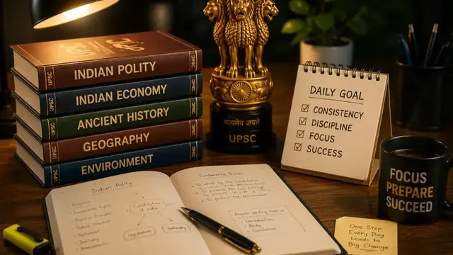 UPSC books on polity, economy, history and geography with a daily goal planner